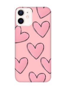 Матовий рожевий чохол на Apple iPhone 12 / 12 Pro (6.1) Сердечка рожеві (принт 78)