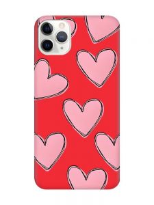Матовий червоний чохол на iPhone 11 Pro Max (6.5) Сердечка рожеві (принт 78)