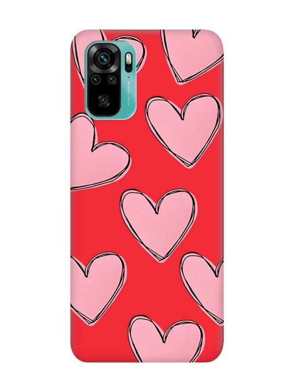 Матовий червоний чохол на Xiaomi Redmi Note 10 / Note 10s Сердечка рожеві (принт 78)