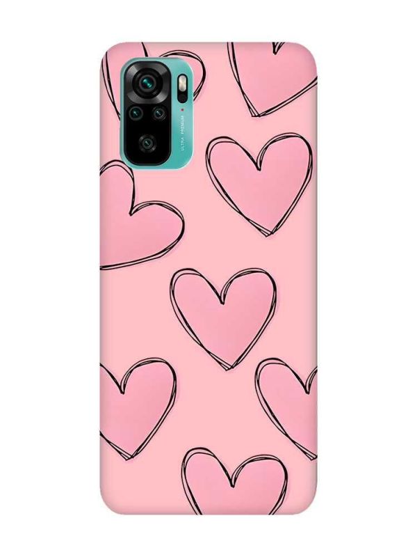 Матовий рожевий чохол на Xiaomi Redmi Note 10 / Note 10s Сердечка рожеві (принт 78)