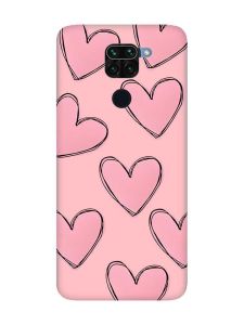 Матовий рожевий чохол на Xiaomi Redmi Note 9 Сердечка рожеві (принт 78)