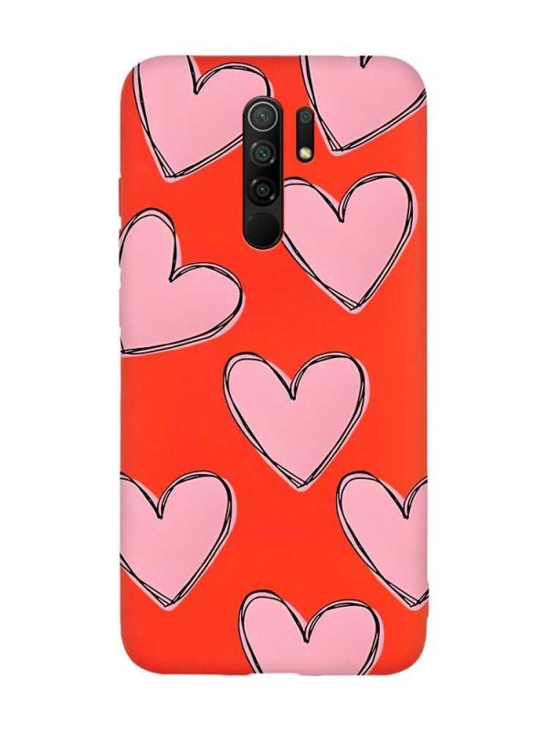 Матовий червоний чохол на Xiaomi Redmi Note 8 Pro Сердечка рожеві (принт 78)