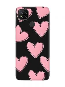 Матовий чорний чохол на Xiaomi Redmi 9C / 10A Сердечка рожеві (принт 78)