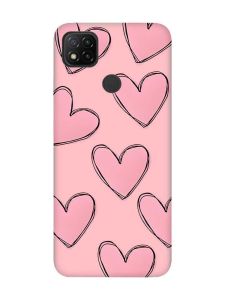 Матовий рожевий чохол на Xiaomi Redmi 9C / 10A Сердечка рожеві (принт 78)