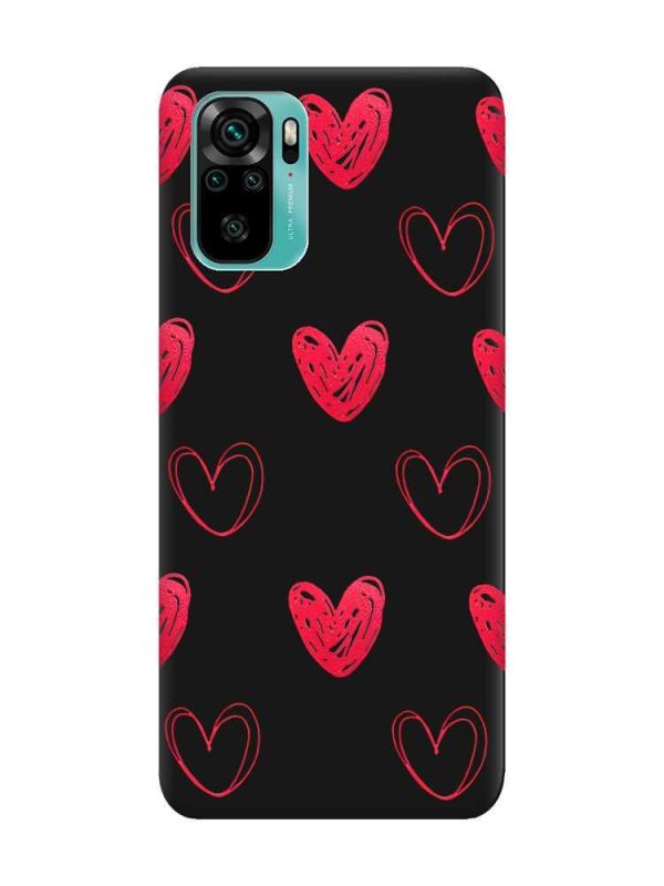 Матовий чорний чохол на Xiaomi Redmi Note 10 / Note 10s Сердечка червоні (принт 77)
