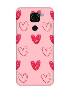 Матовий рожевий чохол на Xiaomi Redmi Note 9 Сердечка червоні (принт 77)