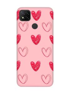 Матовий рожевий чохол на Xiaomi Redmi 9C / 10A Сердечка червоні (принт 77)