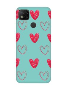 Матовий бірюзовий чохол на Xiaomi Redmi 9C / 10A Сердечка червоні (принт 77)