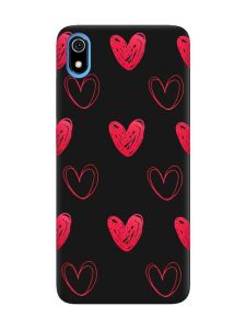 Матовий чорний чохол на Xiaomi Redmi 7A Сердечка червоні (принт 77)