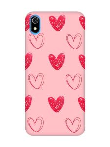 Матовий рожевий чохол на Xiaomi Redmi 7A Сердечка червоні (принт 77)