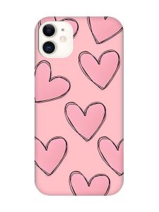 Матовий рожевий чохол на Apple iPhone 11 (6.1) Сердечка рожеві (принт 78)