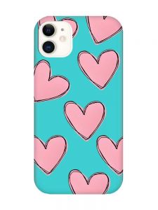 Матовий бірюзовий чохол на Apple iPhone 11 (6.1) Сердечка рожеві (принт 78)