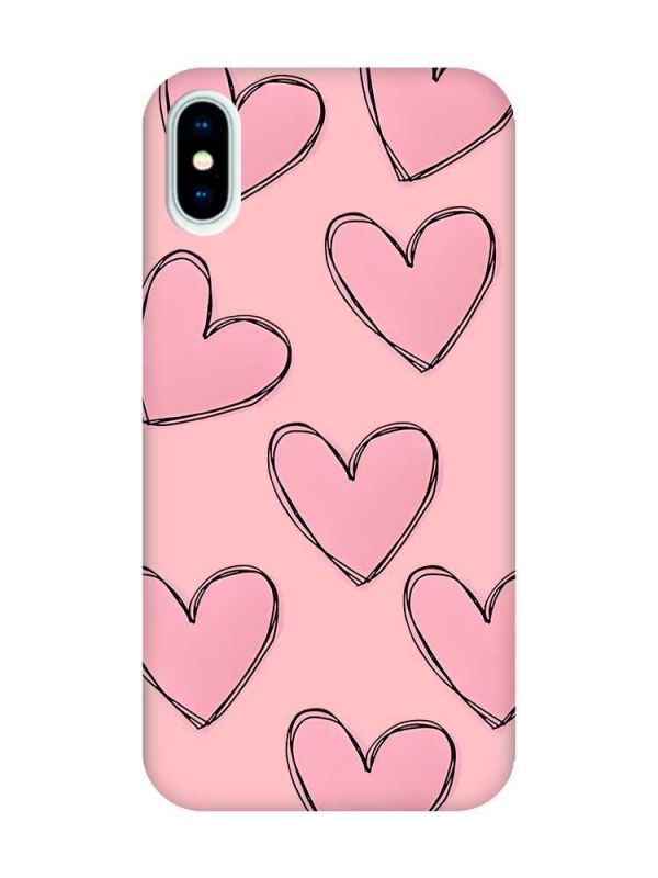 Матовий рожевий чохол на iPhone X / Xs Сердечка рожеві (принт 78)