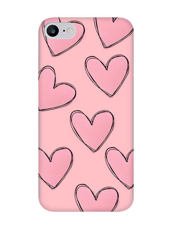 Матовий рожевий чохол на iPhone 7 / 8 Сердечка рожеві (принт 78)