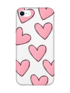 Прозорий чохол для iPhone 7, 8 Сердечка рожеві (принт 78)