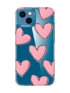 Прозорий чохол для iPhone 13 mini Сердечка рожеві (принт 78)