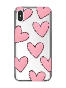 Прозорий чохол на iPhone XS Max Сердечка рожеві (принт 78)