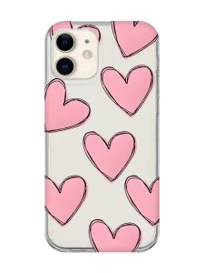 Прозорий чохол на iPhone 12 mini Сердечка рожеві (принт 78)