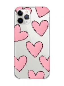 Прозорий чохол на iPhone 11 Pro Max (6,5) Сердечка рожеві (принт 78)
