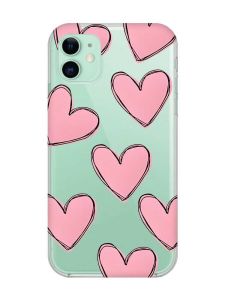 Прозорий чохол на Apple iPhone 11 (6,1) Сердечка рожеві (принт 78)