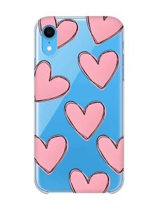 Прозорий чохол на iPhone XR Сердечка рожеві (принт 78)