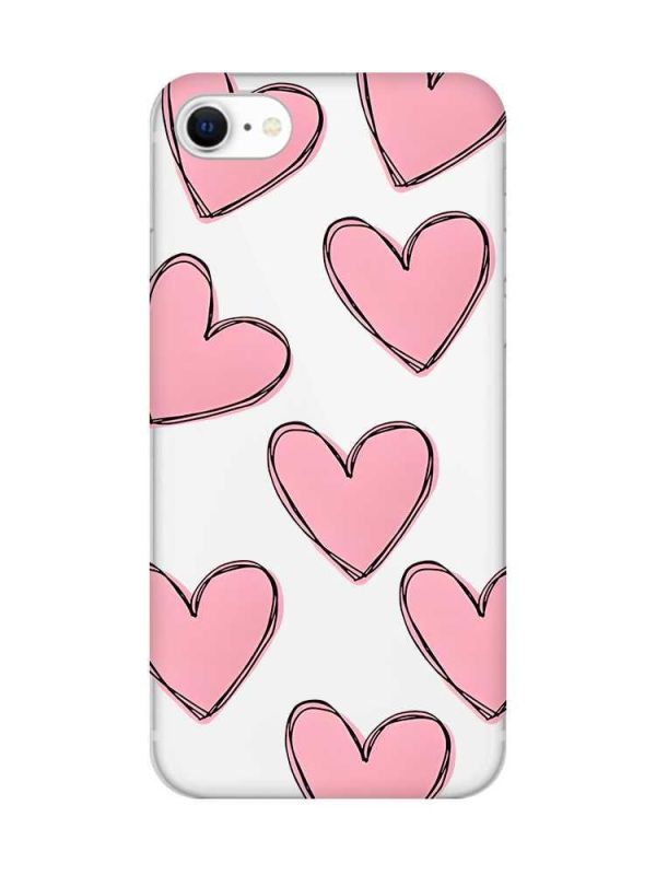 Прозорий чохол на iPhone SE 2020 Сердечка рожеві (принт 78)
