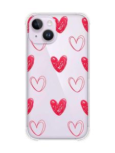 Чохол із потовщеними кутами на iPhone 14 Сердечка червоні (принт 77)