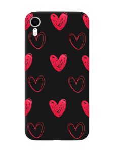 Матовий чорний чохол на Apple iPhone XR Сердечка червоні (принт 77)