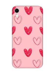 Матовий рожевий чохол на Apple iPhone XR Сердечка червоні (принт 77)