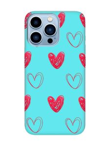 Матовий бірюзовий чохол на Apple iPhone 13 Pro Max Сердечка червоні (принт 77)