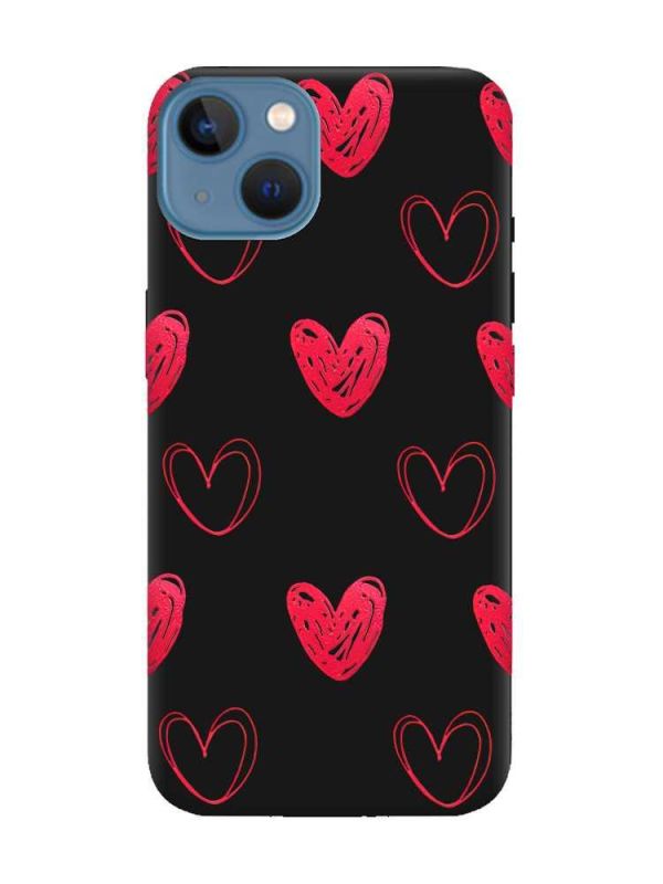 Матовий чорний чохол на Apple iPhone 13 Сердечка червоні (принт 77)