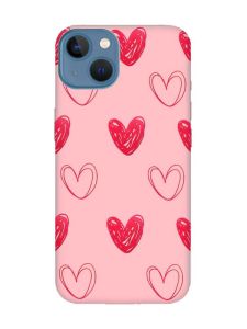 Матовий рожевий чохол на Apple iPhone 13 Сердечка червоні (принт 77)