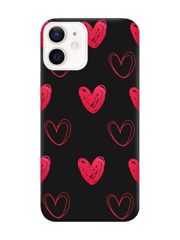 Матовий чорний чохол на Apple iPhone 12 / 12 Pro (6.1) Сердечка червоні (принт 77)
