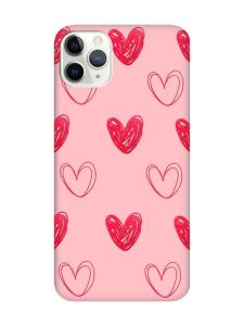 Матовий рожевий чохол на iPhone 11 Pro (5.8) Сердечка червоні (принт 77)