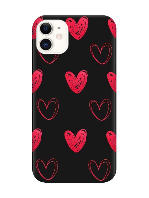Матовий чорний чохол на Apple iPhone 11 (6.1) Сердечка червоні (принт 77)