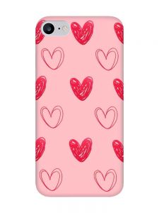 Матовий рожевий чохол на iPhone 7 / 8 Сердечка червоні (принт 77)