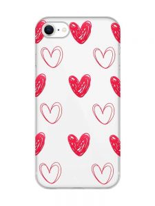 Прозорий чохол для iPhone 7, 8 Сердечка червоні (принт 77)