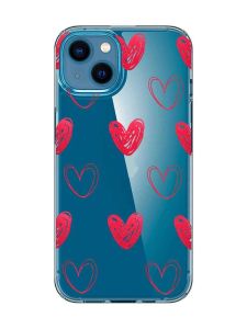 Прозорий чохол для iPhone 13 mini Сердечка червоні (принт 77)