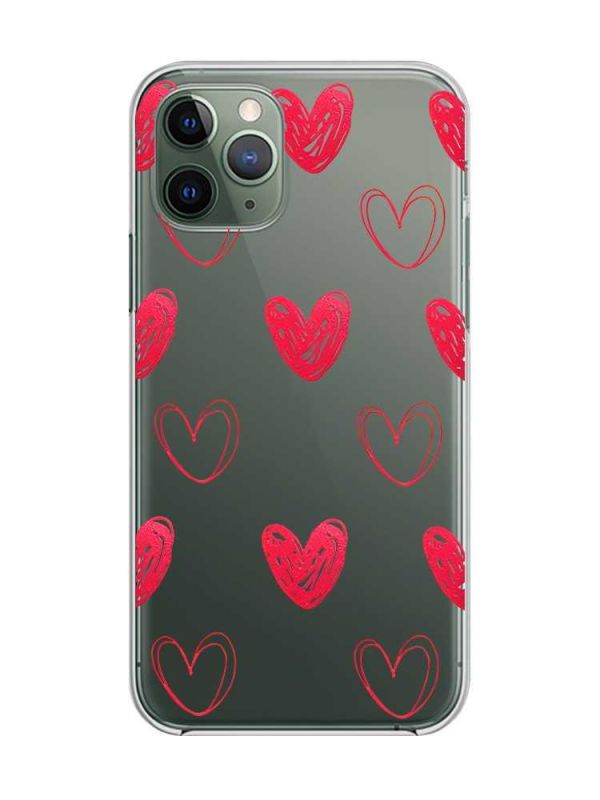 Прозорий чохол на iPhone 12 / 12 Pro Сердечка червоні (принт 77)