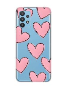 Прозорий чохол на Samsung Galaxy A32  Сердечка рожеві (принт 78)