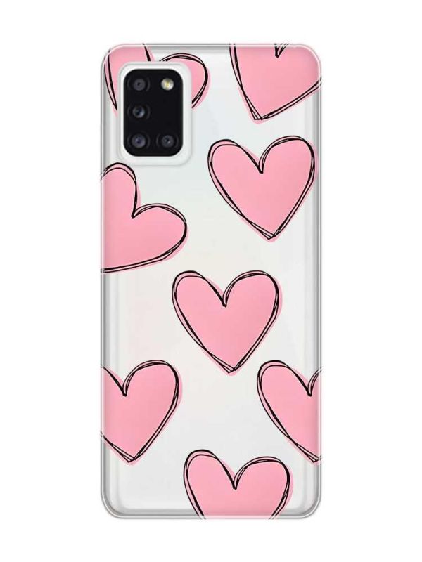 Прозорий чохол на Samsung A31 Сердечка рожеві (принт 78)