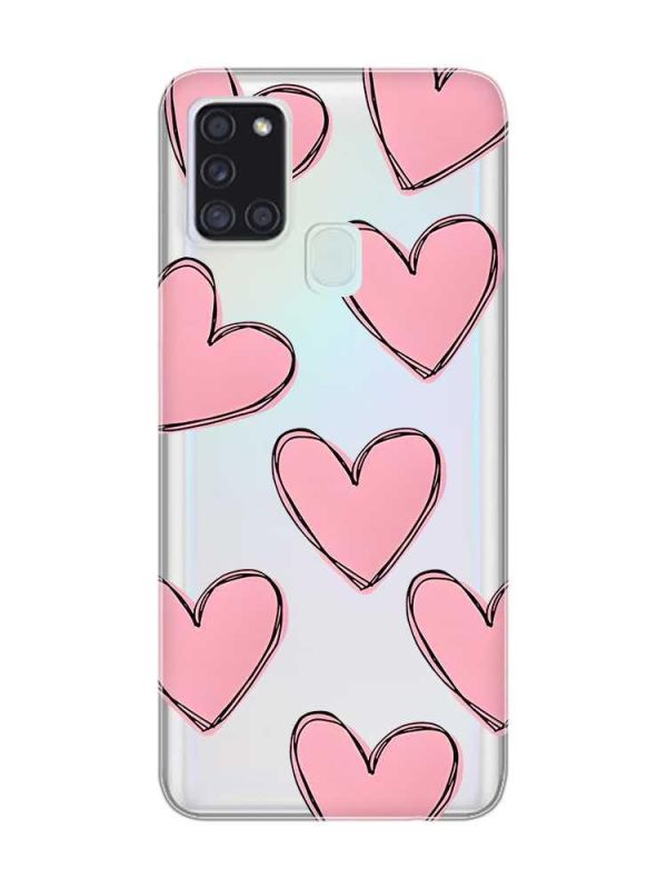 Прозорий чохол на Samsung Galaxy A21s Сердечка рожеві (принт 78)