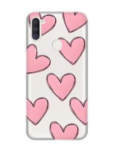 Прозорий чохол на Samsung Galaxy A11 Сердечка рожеві (принт 78)