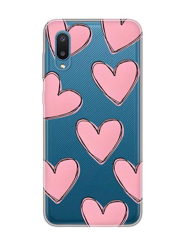 Прозорий чохол на Samsung Galaxy A02 / A022 (2021)  Сердечка рожеві (принт 78)
