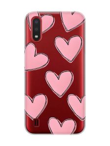 Прозорий чохол для Samsung Galaxy A01  Сердечка рожеві (принт 78)