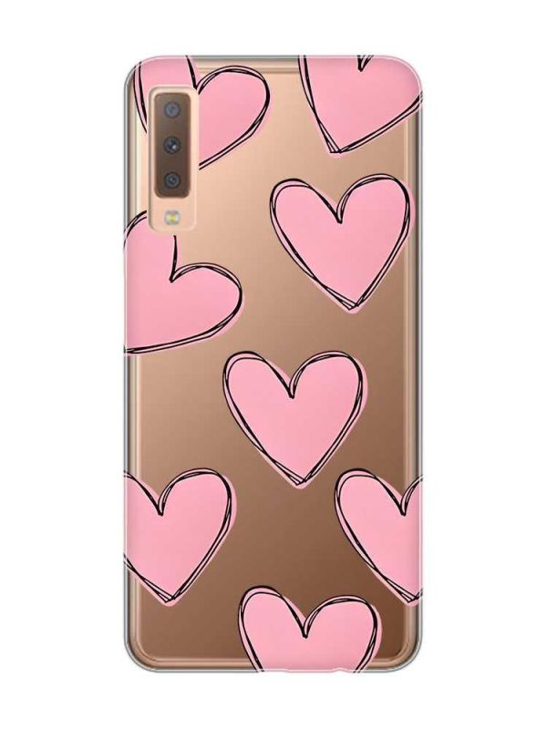 Прозорий чохол на Samsung Galaxy A7(2018) A750 Сердечка рожеві (принт 78)