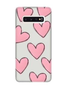 Прозорий чохол на Samsung Galaxy S10 Сердечка рожеві (принт 78)
