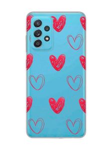 Прозорий чохол на Samsung Galaxy A52 Сердечка червоні (принт 77)