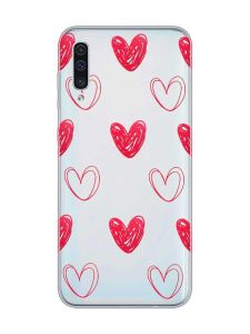 Прозорий чохол на Samsung Galaxy A50 (2019) A505 Сердечка червоні (принт 77)