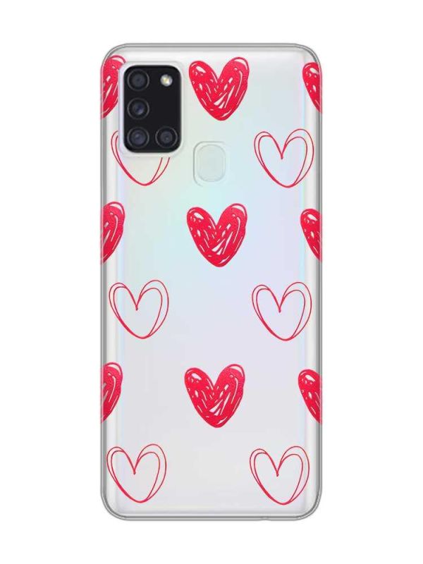 Прозорий чохол на Samsung Galaxy A21s Сердечка червоні (принт 77)